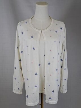 Casual Corner Annex White Floral Embroidered Cardigan Sweater AND Tank 1X